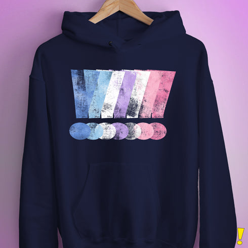 Bigender Pride Grunge Exclamation Points Hoodie - Navy